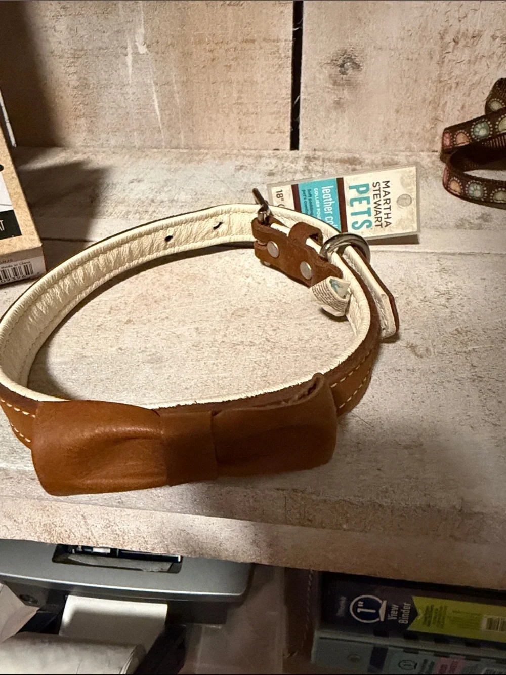 Brown Leather Dog Collar and leash and a licking mat for cat or dog